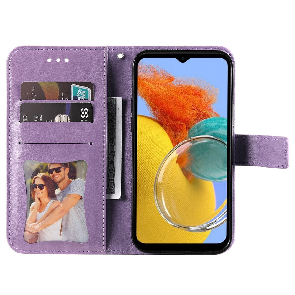 For Samsung Galaxy M14 5G Case Floral Pattern PU Leather Wallet Stand Phone Cover - Purple