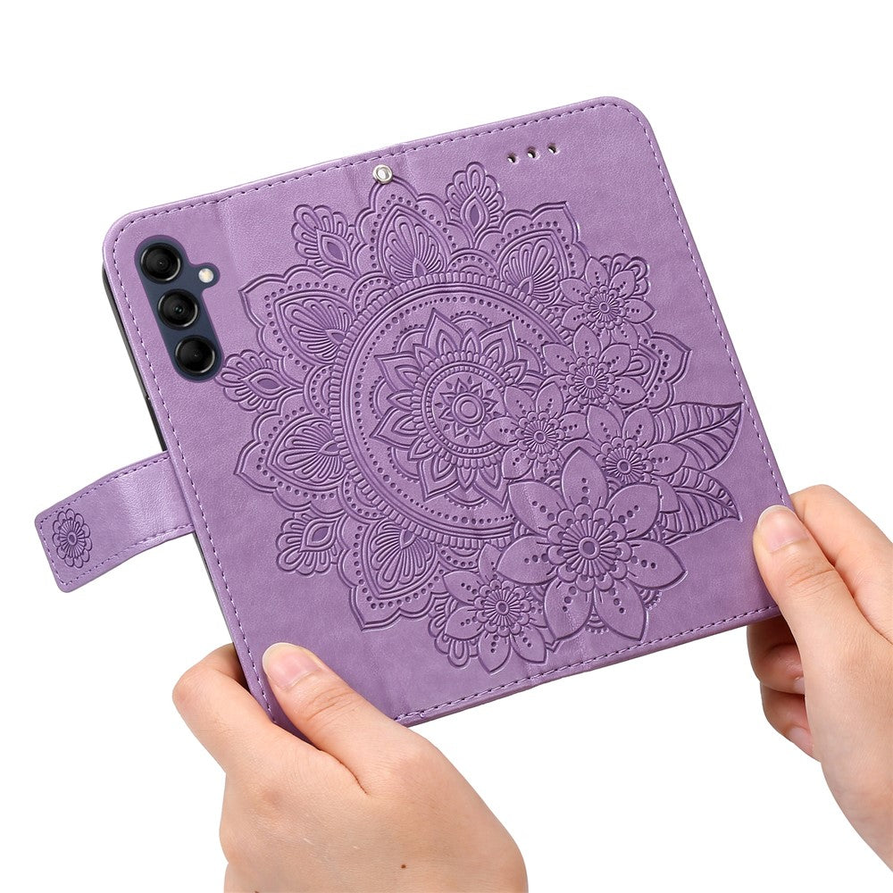 For Samsung Galaxy M14 5G Case Floral Pattern PU Leather Wallet Stand Phone Cover - Purple