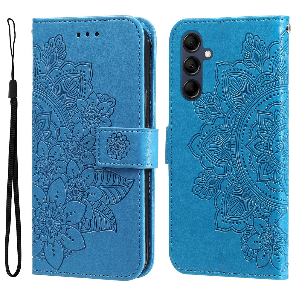 For Samsung Galaxy M14 5G Case Floral Pattern PU Leather Wallet Stand Phone Cover - Blue