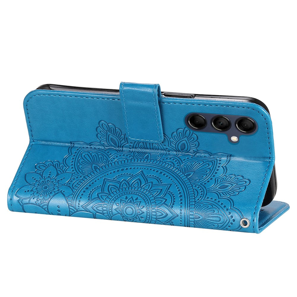 For Samsung Galaxy M14 5G Case Floral Pattern PU Leather Wallet Stand Phone Cover - Blue