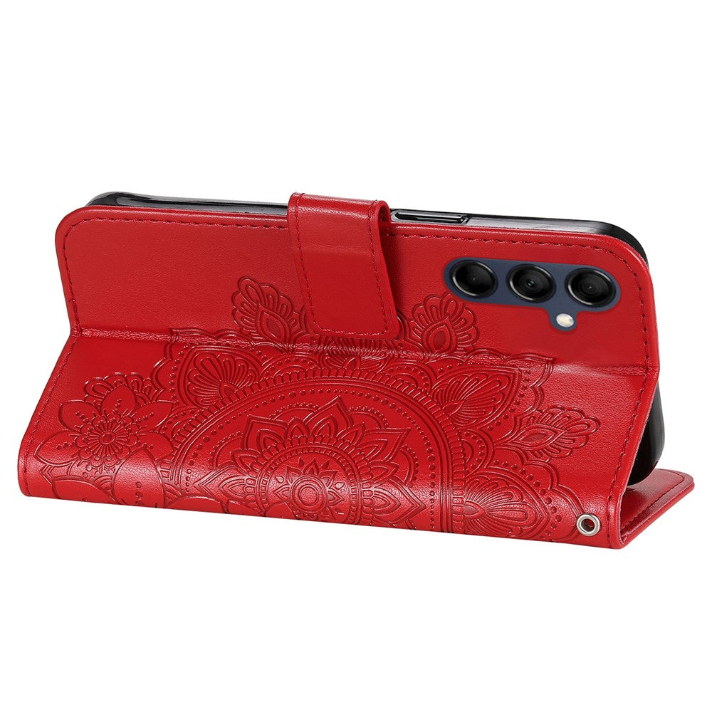 For Samsung Galaxy M14 5G Case Floral Pattern PU Leather Wallet Stand Phone Cover - Red