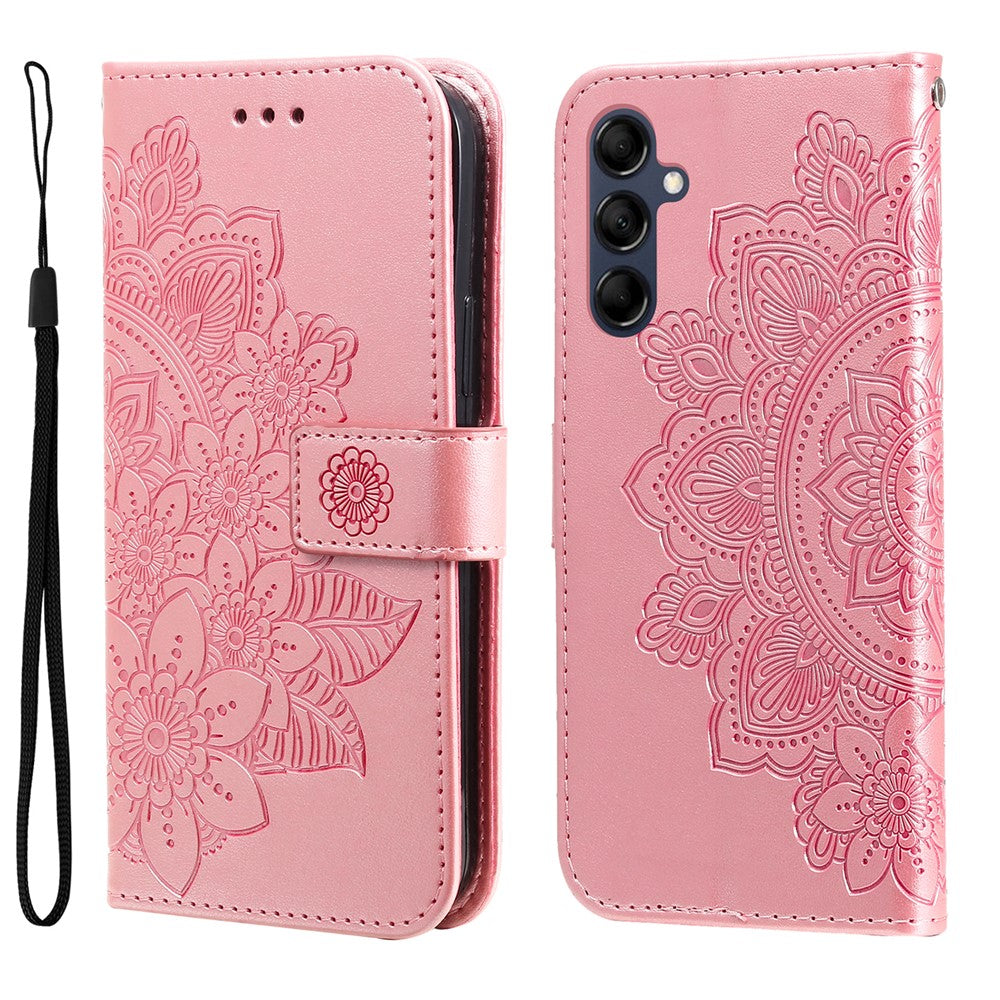 For Samsung Galaxy M14 5G Case Floral Pattern PU Leather Wallet Stand Phone Cover - Pink
