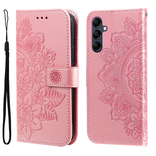 For Samsung Galaxy M14 5G Case Floral Pattern PU Leather Wallet Stand Phone Cover - Pink