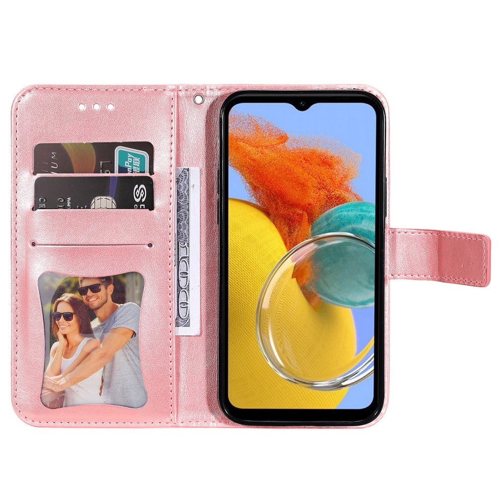 For Samsung Galaxy M14 5G Case Floral Pattern PU Leather Wallet Stand Phone Cover - Pink