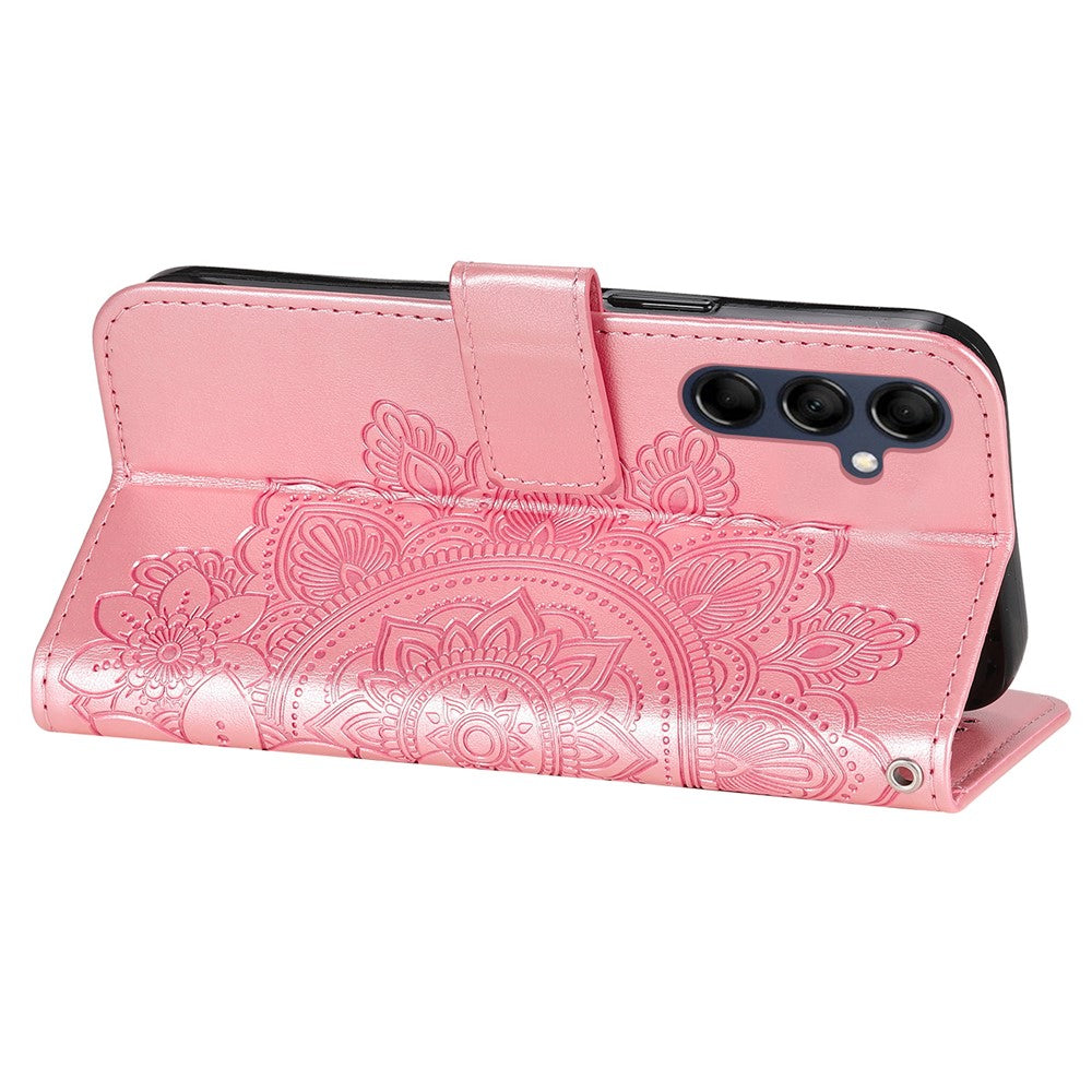 For Samsung Galaxy M14 5G Case Floral Pattern PU Leather Wallet Stand Phone Cover - Pink