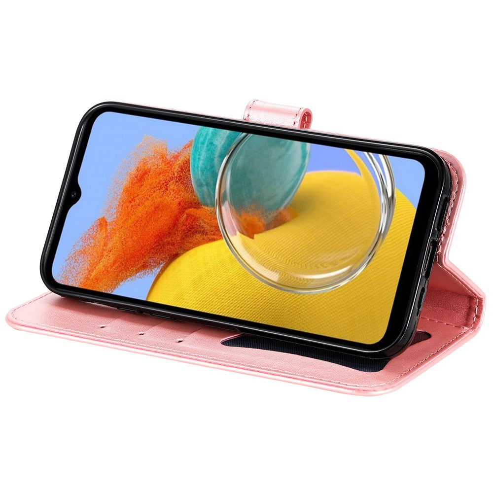 For Samsung Galaxy M14 5G Case Floral Pattern PU Leather Wallet Stand Phone Cover - Pink
