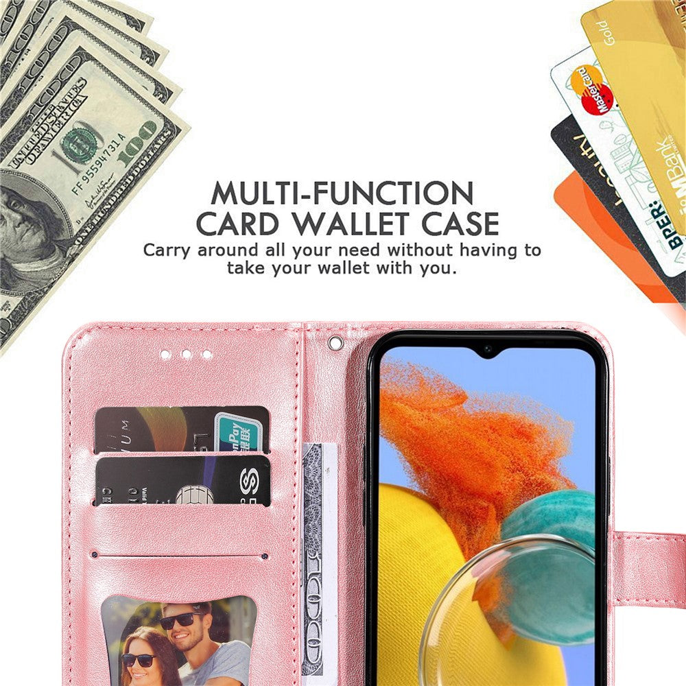For Samsung Galaxy M14 5G Case Floral Pattern PU Leather Wallet Stand Phone Cover - Pink