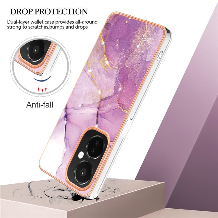 For OnePlus Nord CE 3 Lite 5G / Nord N30 5G YB IMD Series-2 Marble Pattern IMD TPU Case Electroplating Frame Phone Cover - Purple 001
