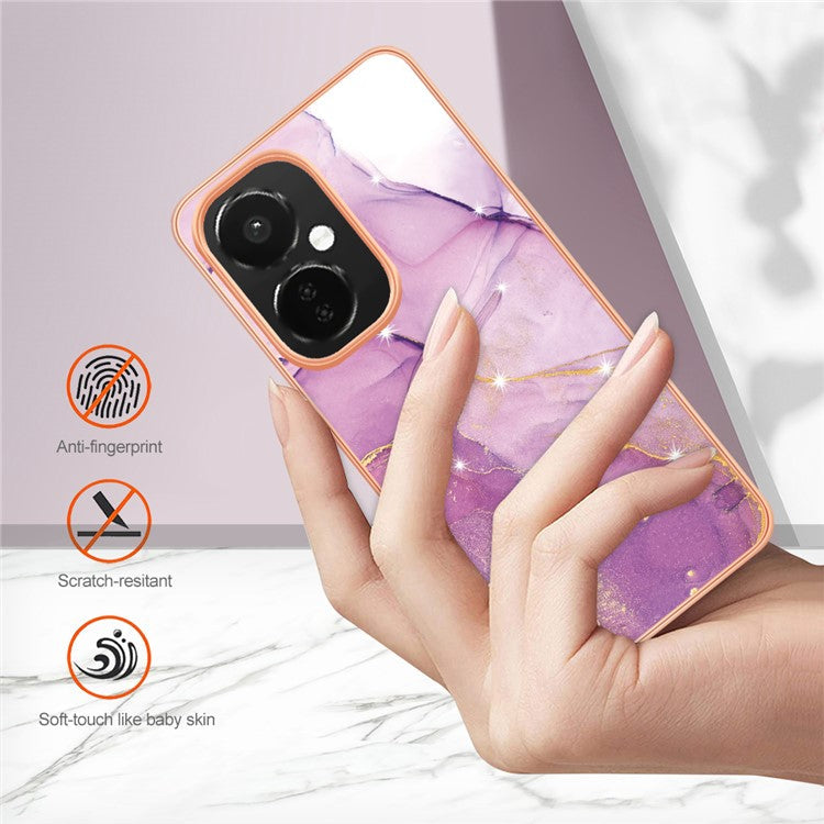 For OnePlus Nord CE 3 Lite 5G / Nord N30 5G YB IMD Series-2 Marble Pattern IMD TPU Case Electroplating Frame Phone Cover - Purple 001