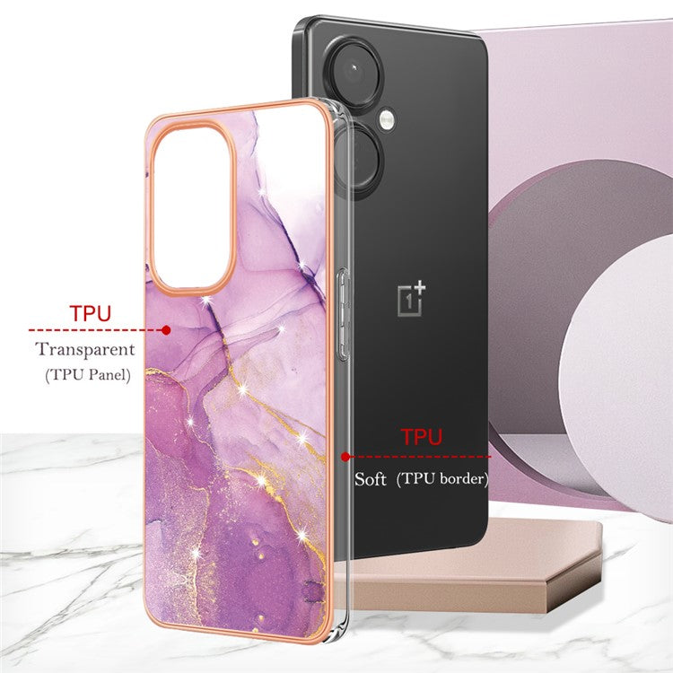 For OnePlus Nord CE 3 Lite 5G / Nord N30 5G YB IMD Series-2 Marble Pattern IMD TPU Case Electroplating Frame Phone Cover - Purple 001