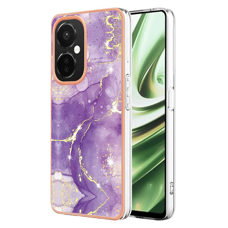 For OnePlus Nord CE 3 Lite 5G / Nord N30 5G YB IMD Series-2 Marble Pattern IMD TPU Case Electroplating Frame Phone Cover - Purple 002