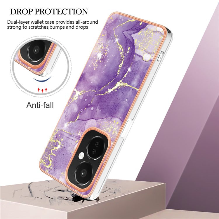 For OnePlus Nord CE 3 Lite 5G / Nord N30 5G YB IMD Series-2 Marble Pattern IMD TPU Case Electroplating Frame Phone Cover - Purple 002