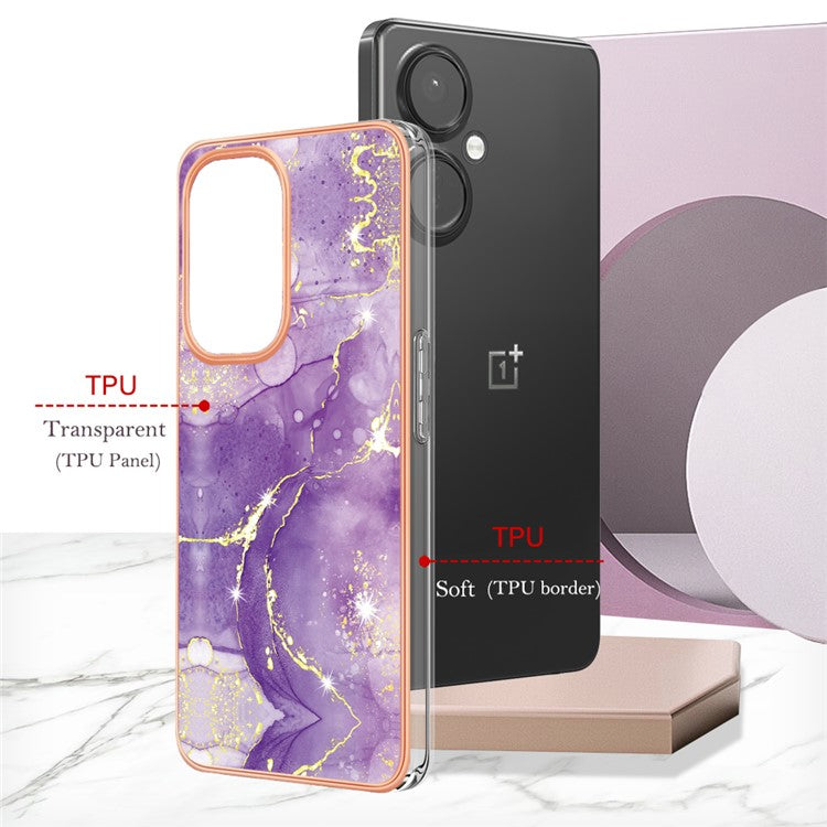 For OnePlus Nord CE 3 Lite 5G / Nord N30 5G YB IMD Series-2 Marble Pattern IMD TPU Case Electroplating Frame Phone Cover - Purple 002