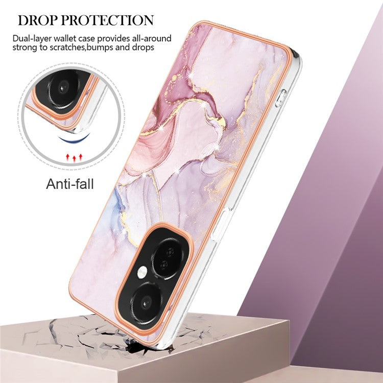 For OnePlus Nord CE 3 Lite 5G / Nord N30 5G YB IMD Series-2 Marble Pattern IMD TPU Case Electroplating Frame Phone Cover - Rose Gold 005