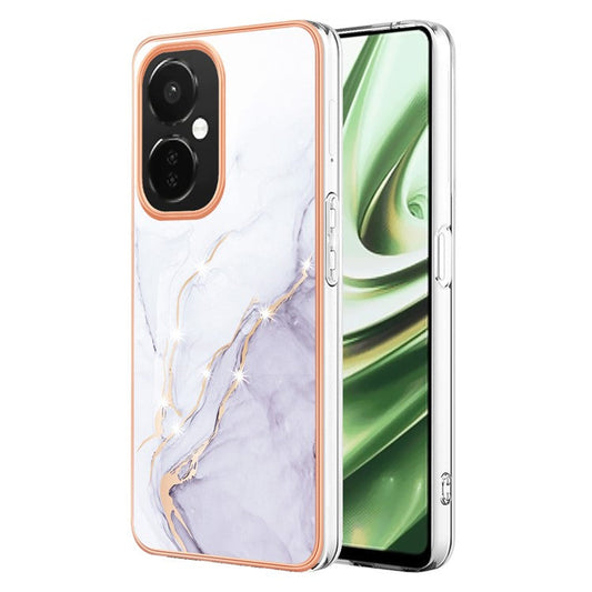 For OnePlus Nord CE 3 Lite 5G / Nord N30 5G YB IMD Series-2 Marble Pattern IMD TPU Case Electroplating Frame Phone Cover - White 006
