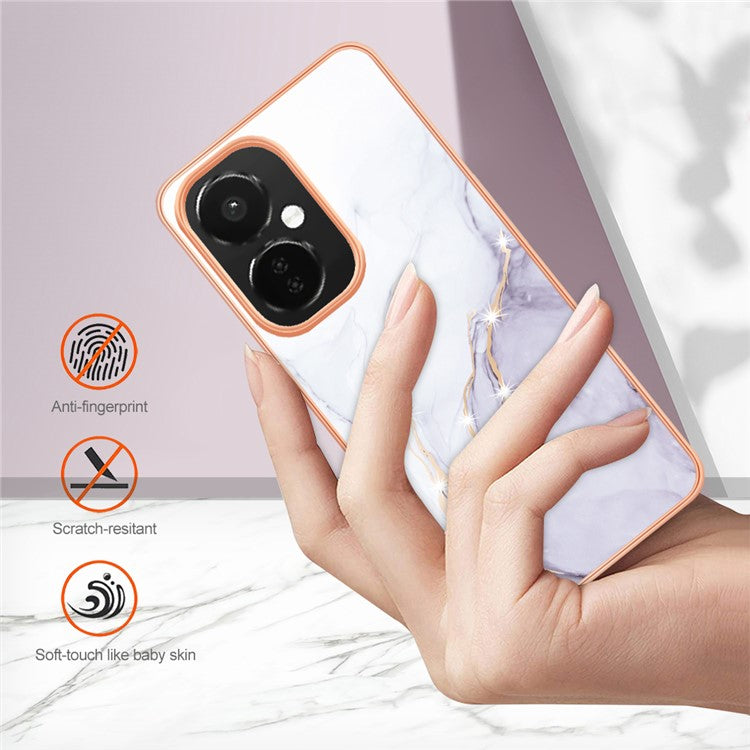 For OnePlus Nord CE 3 Lite 5G / Nord N30 5G YB IMD Series-2 Marble Pattern IMD TPU Case Electroplating Frame Phone Cover - White 006