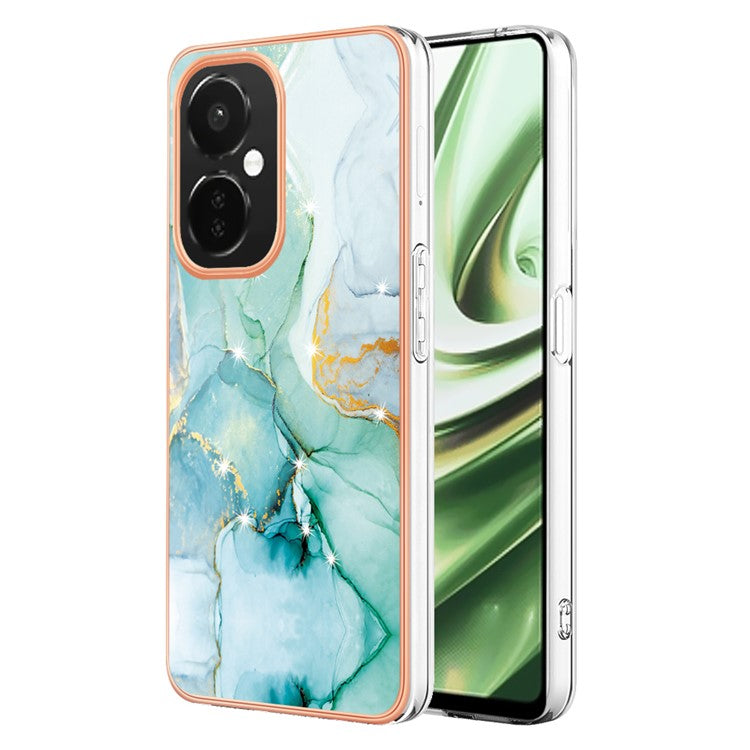 For OnePlus Nord CE 3 Lite 5G / Nord N30 5G YB IMD Series-2 Marble Pattern IMD TPU Case Electroplating Frame Phone Cover - Green 003