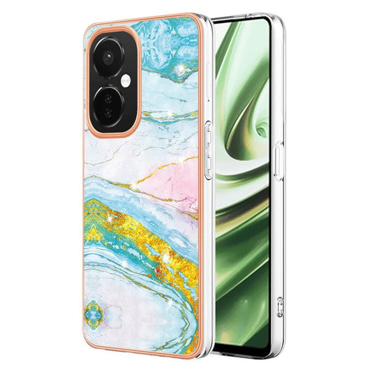 For OnePlus Nord CE 3 Lite 5G / Nord N30 5G YB IMD Series-2 Marble Pattern IMD TPU Case Electroplating Frame Phone Cover - Green 004