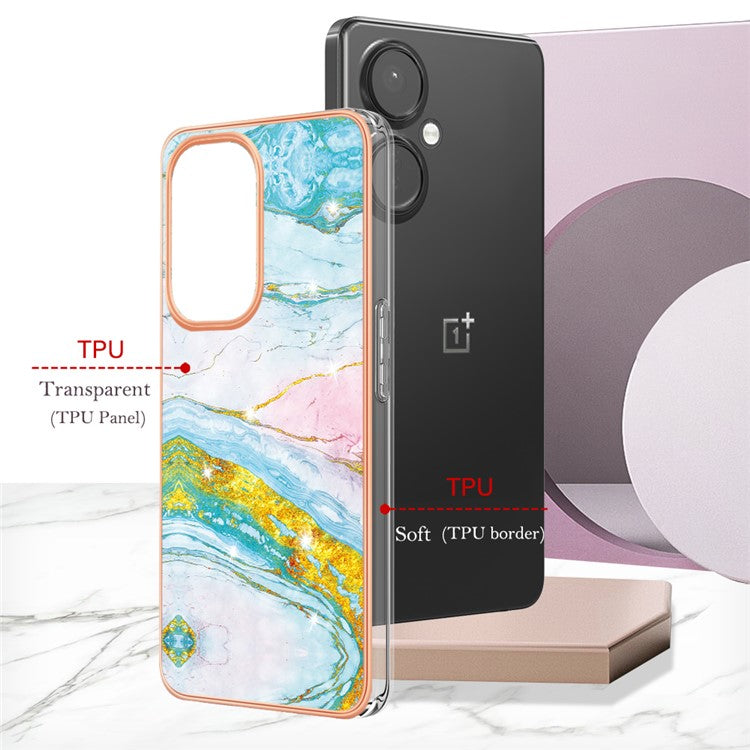 For OnePlus Nord CE 3 Lite 5G / Nord N30 5G YB IMD Series-2 Marble Pattern IMD TPU Case Electroplating Frame Phone Cover - Green 004