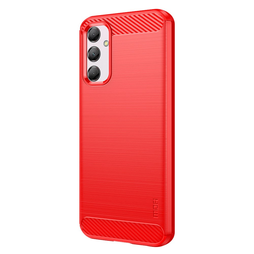MOFI JK TPU Series-1 for Samsung Galaxy M14 5G Soft TPU Cover Carbon Fiber Brushed Phone Shell - Red
