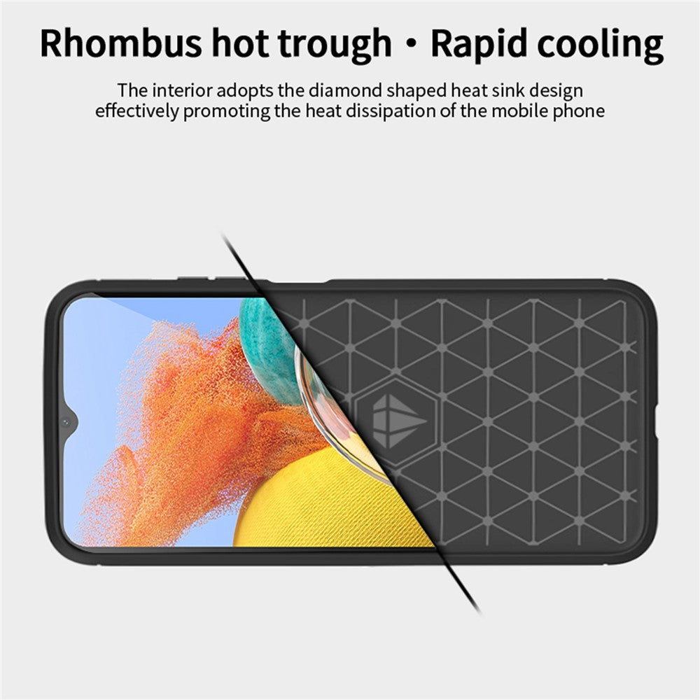 MOFI JK TPU Series-1 for Samsung Galaxy M14 5G Soft TPU Cover Carbon Fiber Brushed Phone Shell - Red