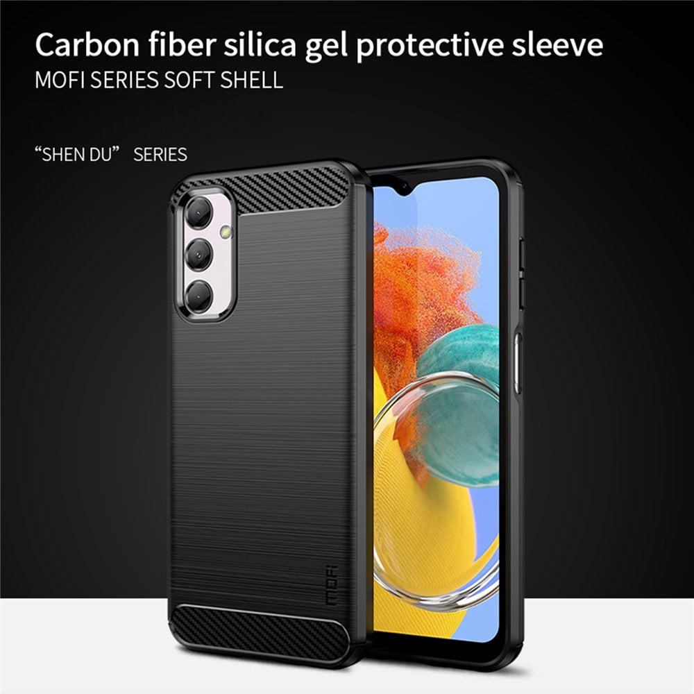 MOFI JK TPU Series-1 for Samsung Galaxy M14 5G Soft TPU Cover Carbon Fiber Brushed Phone Shell - Blue