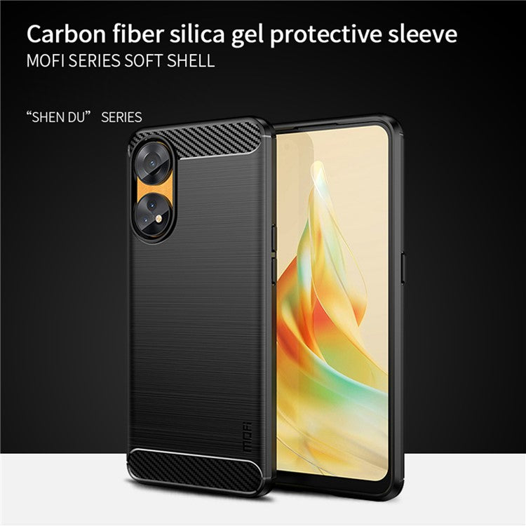 MOFI JK TPU Series-1 For Oppo Reno8 T 4G Carbon Fiber Back Cover Brushed TPU Phone Shell - Black