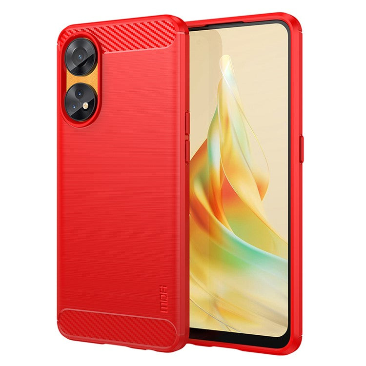MOFI JK TPU Series-1 For Oppo Reno8 T 4G Carbon Fiber Back Cover Brushed TPU Phone Shell - Red