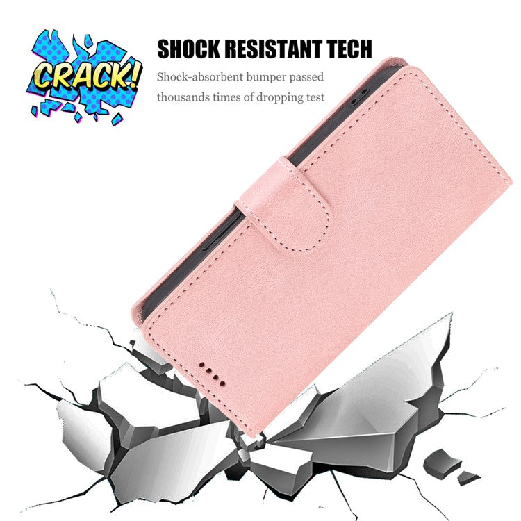 For Oppo A74 4G / F19 Shockproof Case Wallet Phone Shell Anti-Drop Leather Phone Cover with Strap - Pink