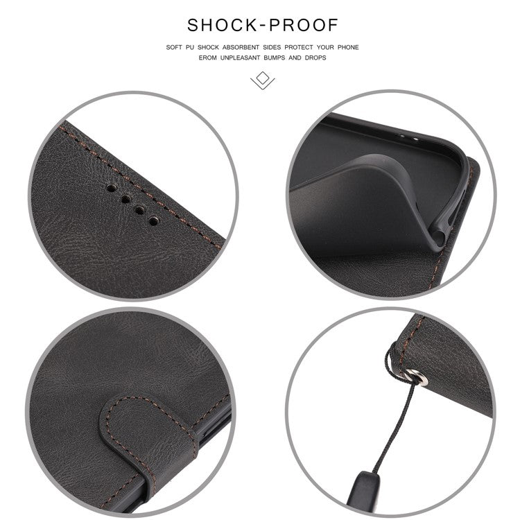 For Oppo A74 4G / F19 Shockproof Case Wallet Phone Shell Anti-Drop Leather Phone Cover with Strap - Black