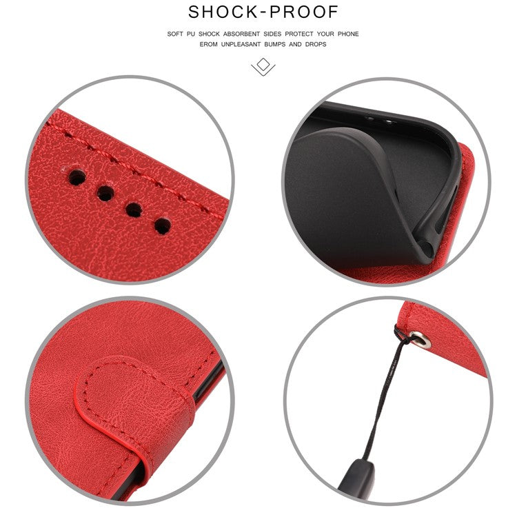 For Oppo A74 4G / F19 Shockproof Case Wallet Phone Shell Anti-Drop Leather Phone Cover with Strap - Red