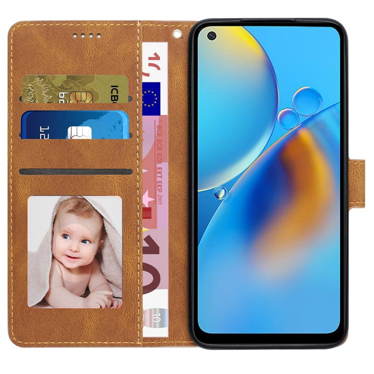 For Oppo A74 4G / F19 Shockproof Case Wallet Phone Shell Anti-Drop Leather Phone Cover with Strap - Brown