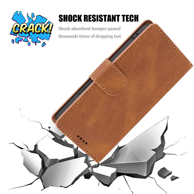 For Oppo A74 4G / F19 Shockproof Case Wallet Phone Shell Anti-Drop Leather Phone Cover with Strap - Brown