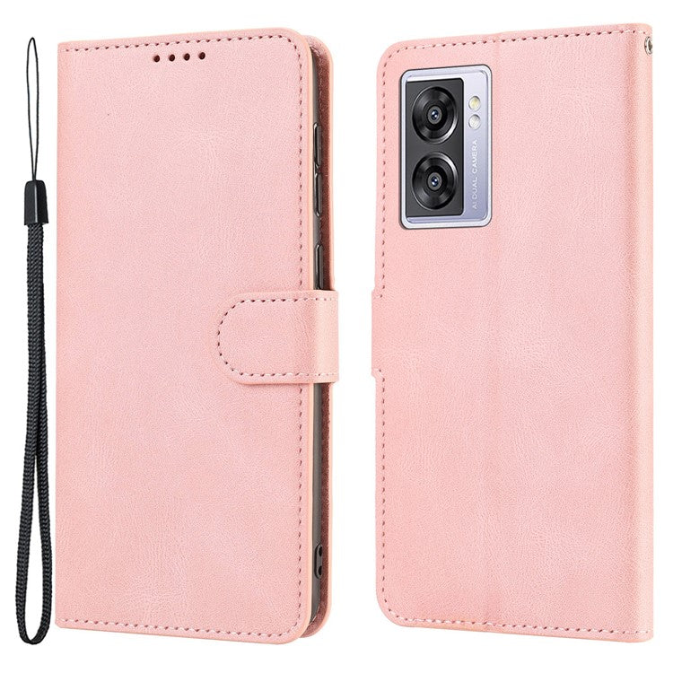Leather Phone Case for Oppo A57 (2022) 5G / A77 5G / A97 5G / Realme Q5i / V23 5G / Narzo 50 5G / OnePlus Nord N300 5G , Wallet Stand Flip Cover - Pink