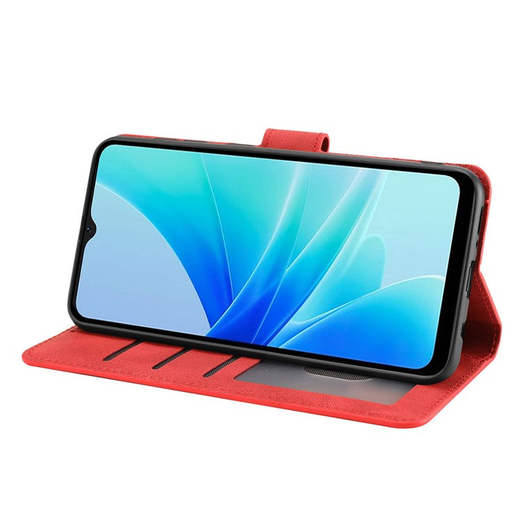 Leather Phone Case for Oppo A57 (2022) 5G / A77 5G / A97 5G / Realme Q5i / V23 5G / Narzo 50 5G / OnePlus Nord N300 5G , Wallet Stand Flip Cover - Red