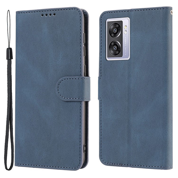 Leather Phone Case for Oppo A57 (2022) 5G / A77 5G / A97 5G / Realme Q5i / V23 5G / Narzo 50 5G / OnePlus Nord N300 5G , Wallet Stand Flip Cover - Blue