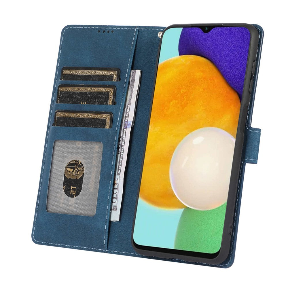 For Samsung Galaxy M14 5G Protective PU Leather Stand Phone Case Wallet Flip Cover with Strap - Blue
