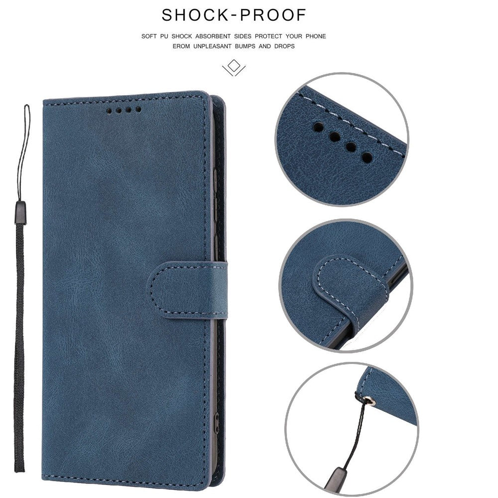 For Samsung Galaxy M14 5G Protective PU Leather Stand Phone Case Wallet Flip Cover with Strap - Blue