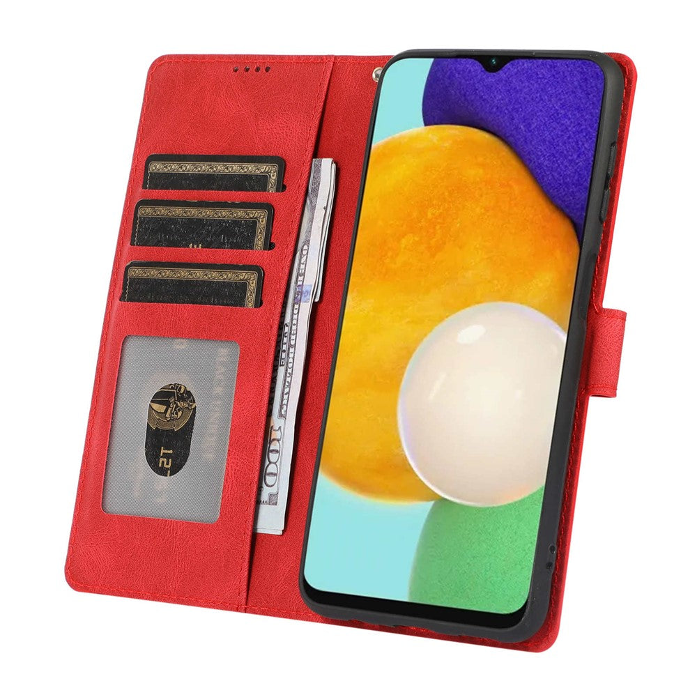 For Samsung Galaxy M14 5G Protective PU Leather Stand Phone Case Wallet Flip Cover with Strap - Red