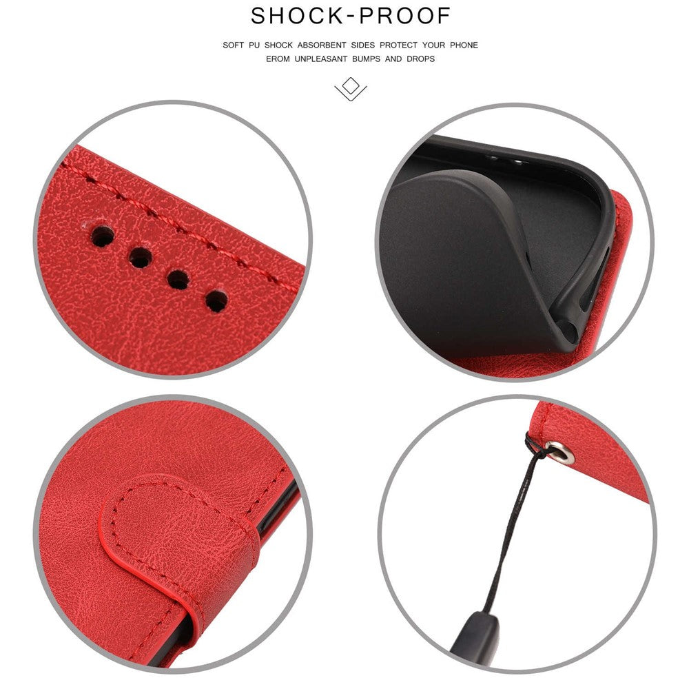 For Samsung Galaxy M14 5G Protective PU Leather Stand Phone Case Wallet Flip Cover with Strap - Red