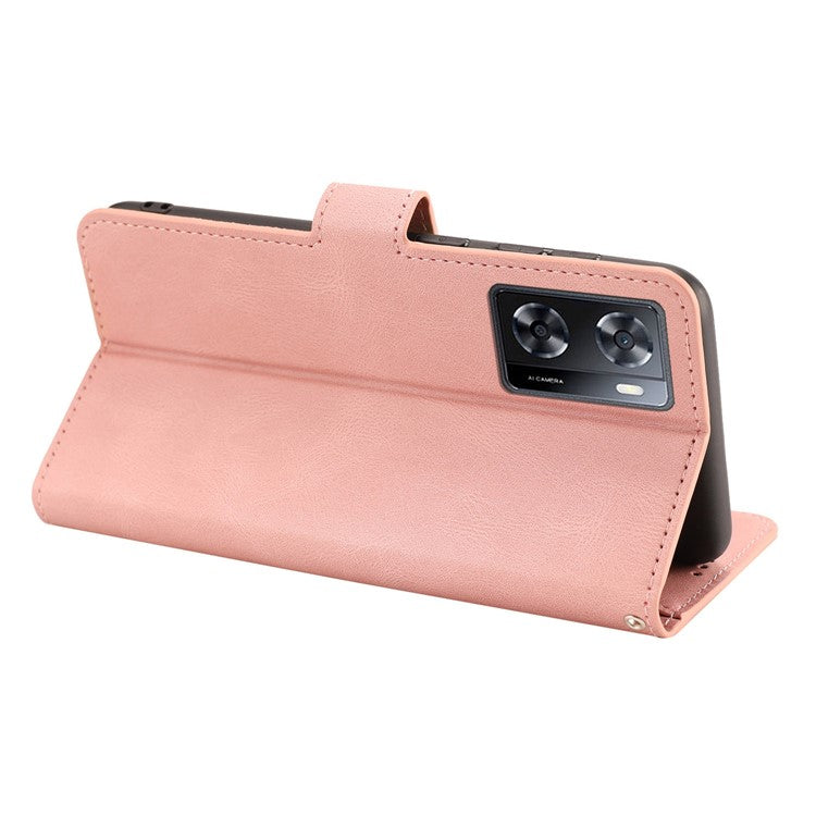 PU Leather Case for Oppo A57 4G / A77 4G / A57s 4G / A57e 4G / A77s 4G / OnePlus Nord N20 SE 4G , Wallet Stand Flip Phone Cover - Pink