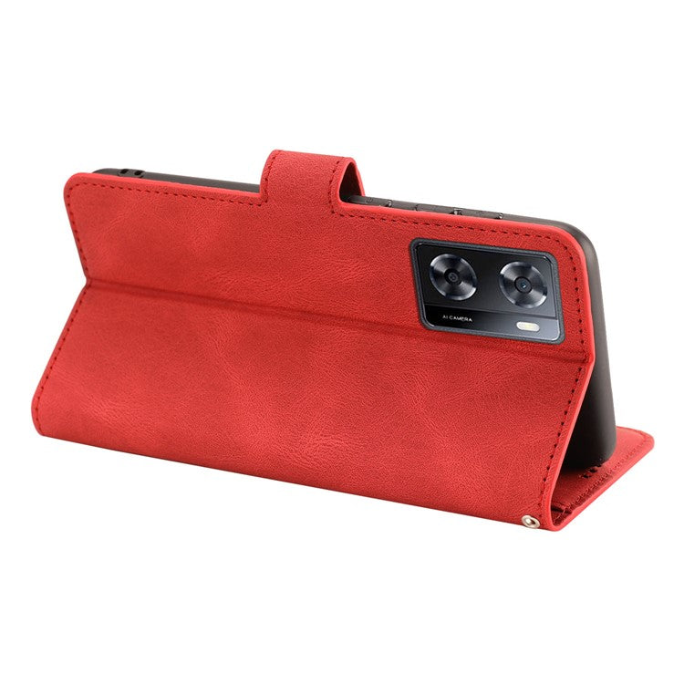 PU Leather Case for Oppo A57 4G / A77 4G / A57s 4G / A57e 4G / A77s 4G / OnePlus Nord N20 SE 4G , Wallet Stand Flip Phone Cover - Red