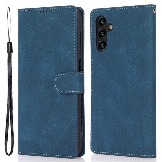 Stand Wallet Case for Samsung Galaxy M13 5G Drop Resistant PU Leather Phone Cover with Strap - Blue