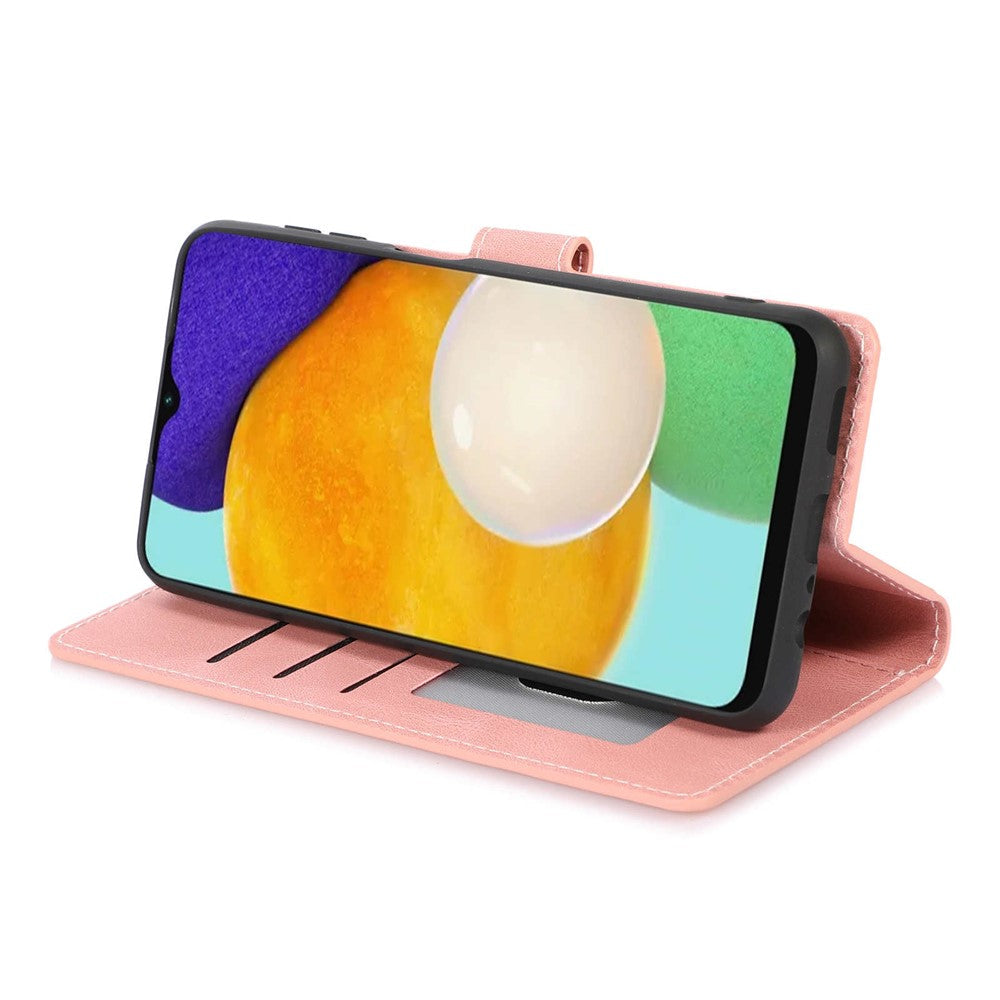 Stand Wallet Case for Samsung Galaxy M13 5G Drop Resistant PU Leather Phone Cover with Strap - Pink