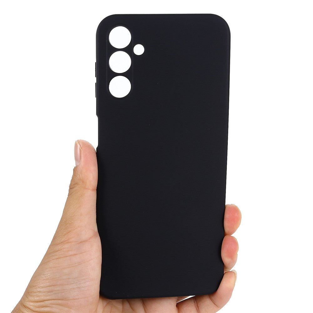 For Samsung Galaxy M14 5G Liquid Silicone Phone Case Soft Lining Shockproof Protective Cover with Strap - Black