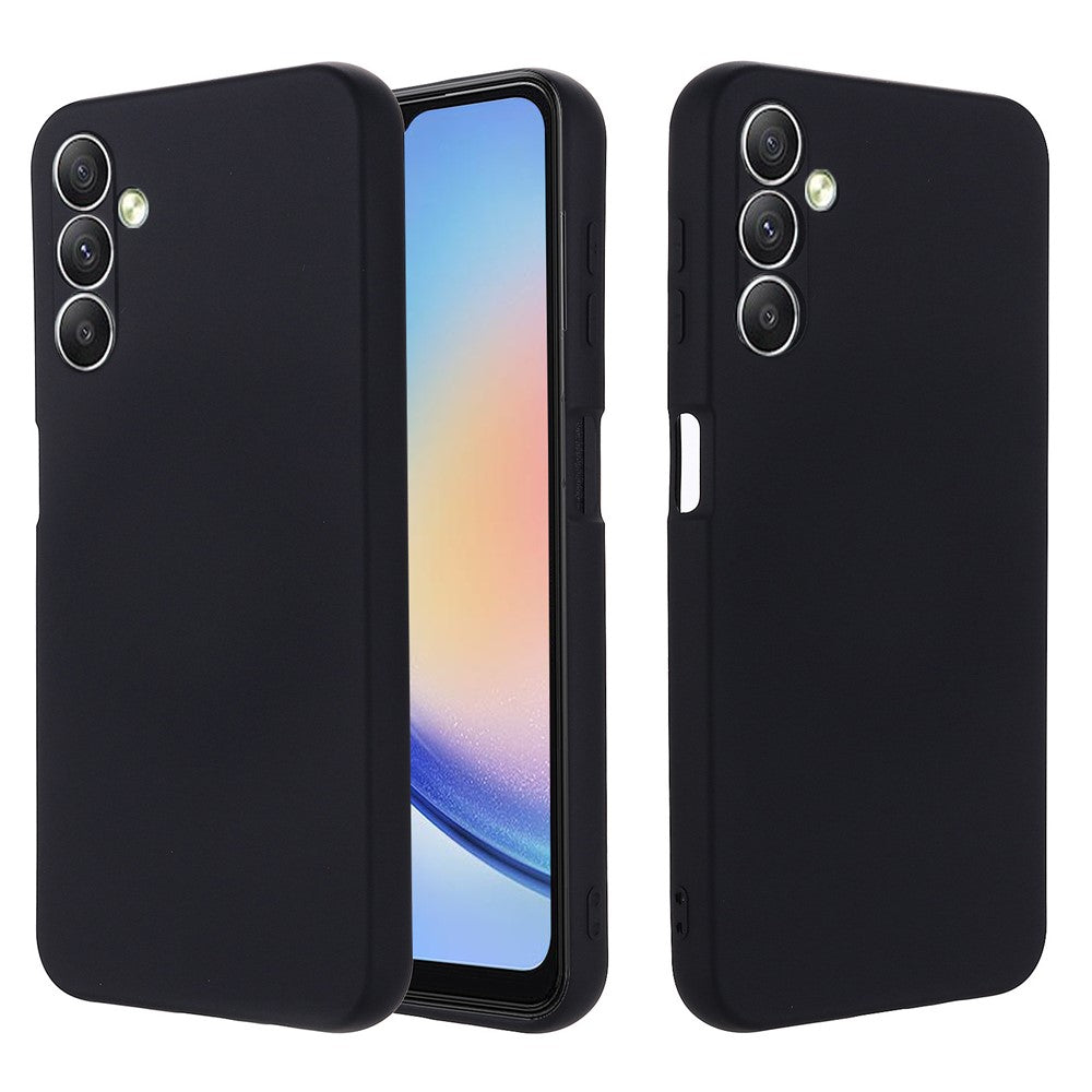 For Samsung Galaxy M14 5G Liquid Silicone Phone Case Soft Lining Shockproof Protective Cover with Strap - Black