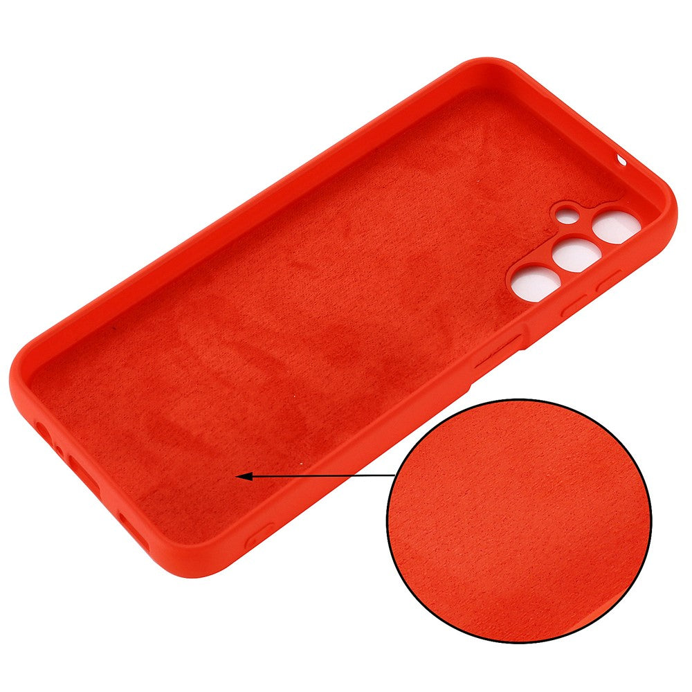 For Samsung Galaxy M14 5G Liquid Silicone Phone Case Soft Lining Shockproof Protective Cover with Strap - Red