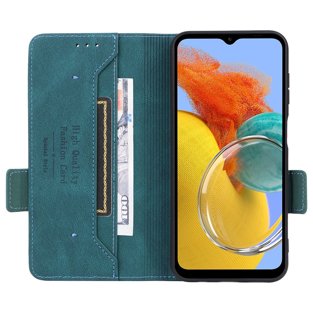 For Samsung Galaxy M14 5G Leather Wallet Phone Case Hardware Decor Flip Stand Cover - Blue