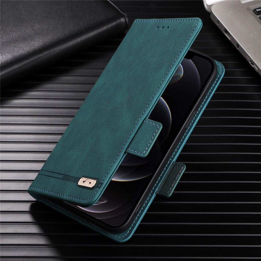 For Samsung Galaxy M14 5G Leather Wallet Phone Case Hardware Decor Flip Stand Cover - Blue