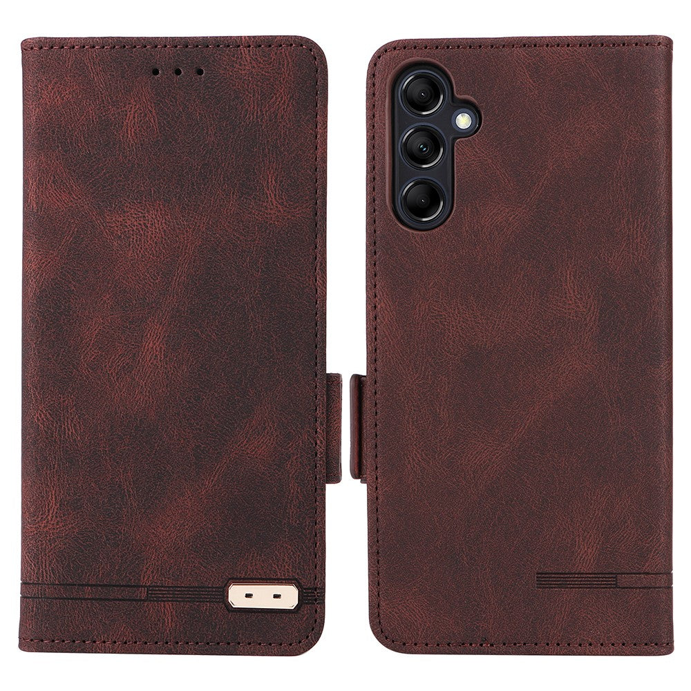 For Samsung Galaxy M14 5G Leather Wallet Phone Case Hardware Decor Flip Stand Cover - Coffee
